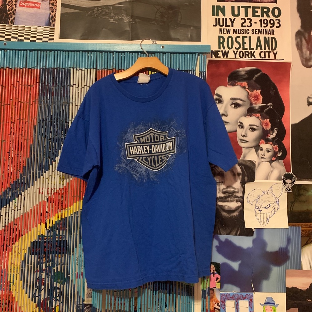 Vintage XL Blue Harley Davidson Logo Tee T-Shirt